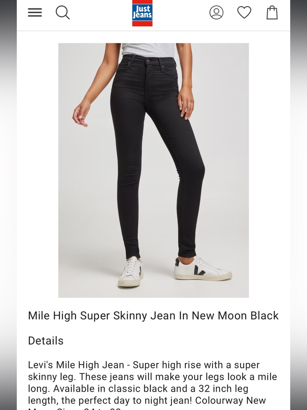 🌑 Levi’s super skinny mile high jeans in new moon black 🌖